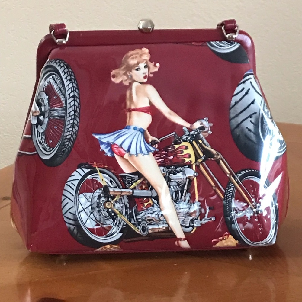 Red Pin-Up Graphic Motorcycle Shoulder Bag